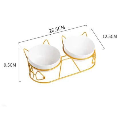 Tall Ceramic Double Cat Bowl - Stylish Elevated Feeding Solution