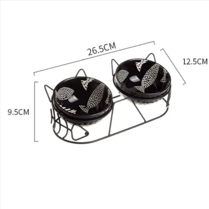 Tall Ceramic Double Cat Bowl - Stylish Elevated Feeding Solution