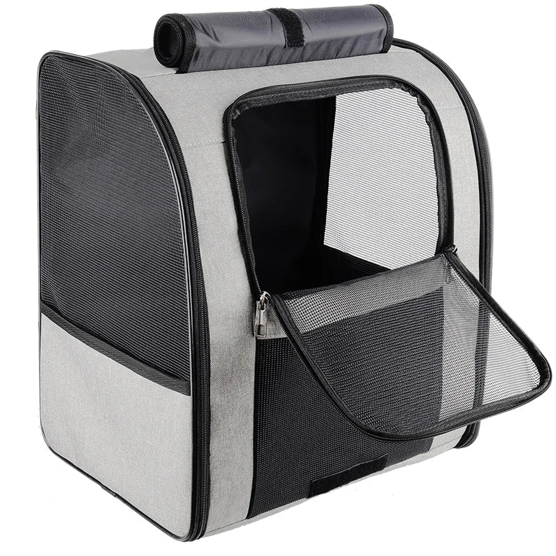 Gray Oxford cloth pet carrier, ideal for adventures