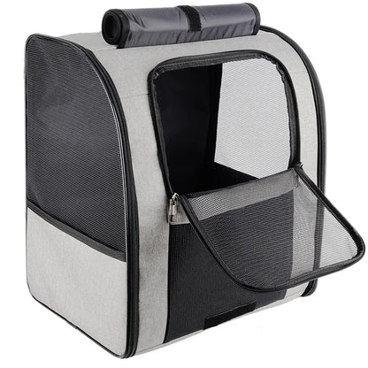 Gray Oxford cloth pet carrier, ideal for adventures