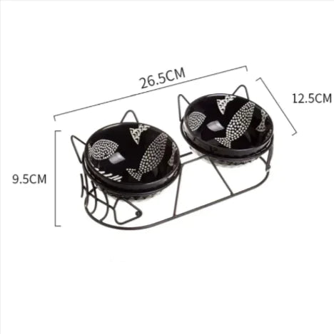 Tall Ceramic Double Cat Bowl - Stylish Elevated Feeding Solution