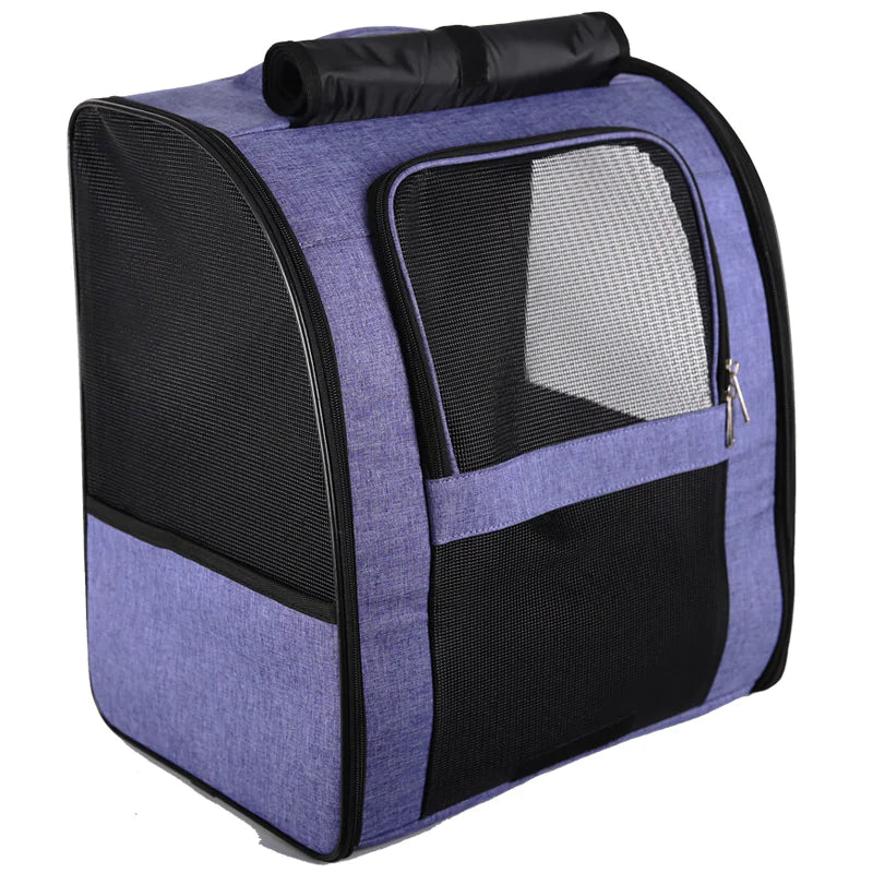 Purple pet carrier with ventilation windows, perfect for small pets