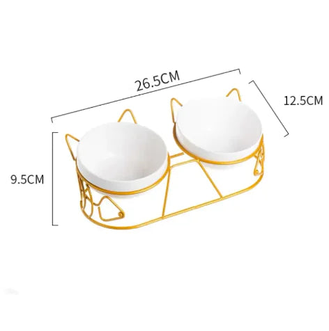 Tall Ceramic Double Cat Bowl - Stylish Elevated Feeding Solution