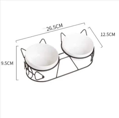 Tall Ceramic Double Cat Bowl - Stylish Elevated Feeding Solution