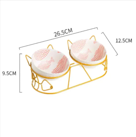 Tall Ceramic Double Cat Bowl - Stylish Elevated Feeding Solution