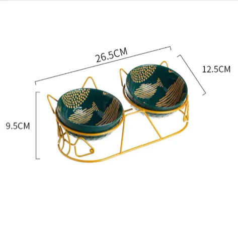 Tall Ceramic Double Cat Bowl - Stylish Elevated Feeding Solution